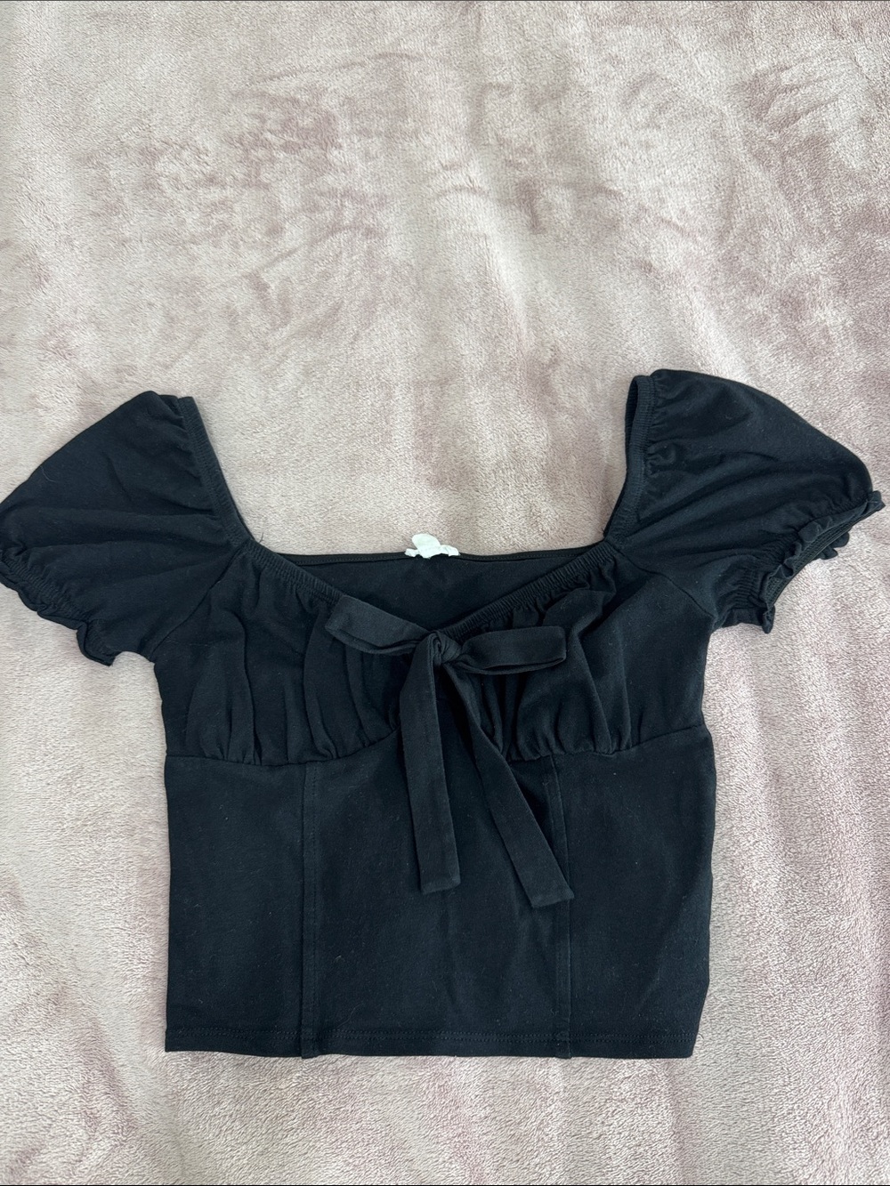 Garage Black Puff Sleeve Tie-Front Crop Top